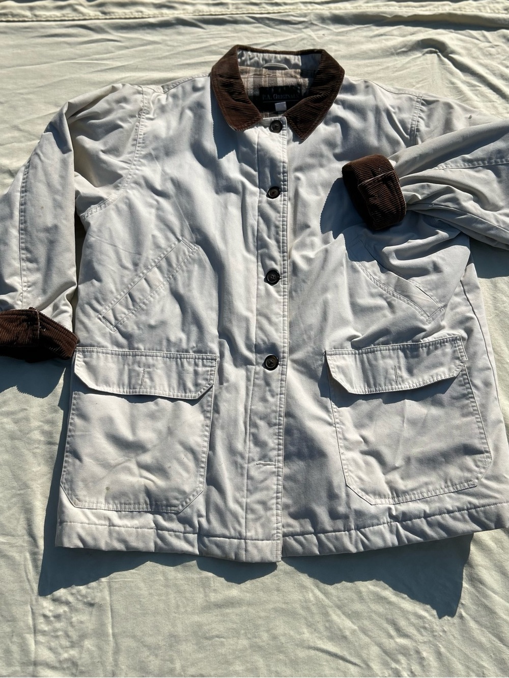 Men’s Light Gray barn chore Jacket with Brown Corduroy Collar